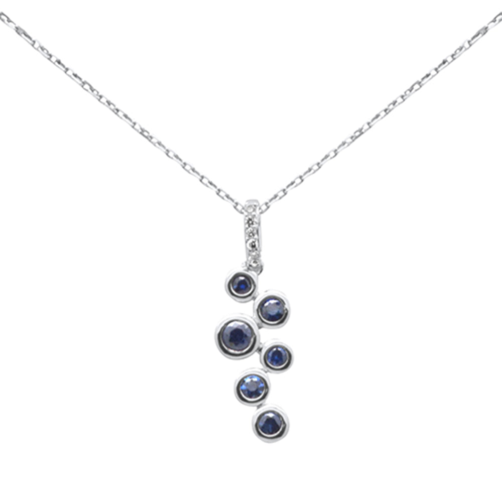 Muse Jewelry .43ct G SI 14K White Gold Diamond & Blue Sapphire Gemstones Pendant Necklace 18" Long Chain