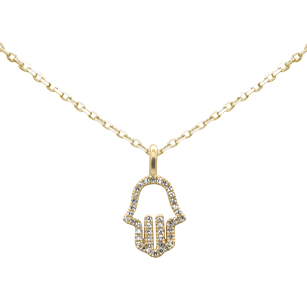 Muse Jewelry .06ct G SI 14K Yellow Gold Petite Diamond Hamsa Pendant Necklace 18" Long Chain