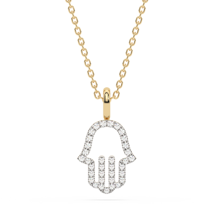 Muse Jewelry .06ct G SI 14K Yellow Gold Petite Diamond Hamsa Pendant Necklace 18" Long Chain