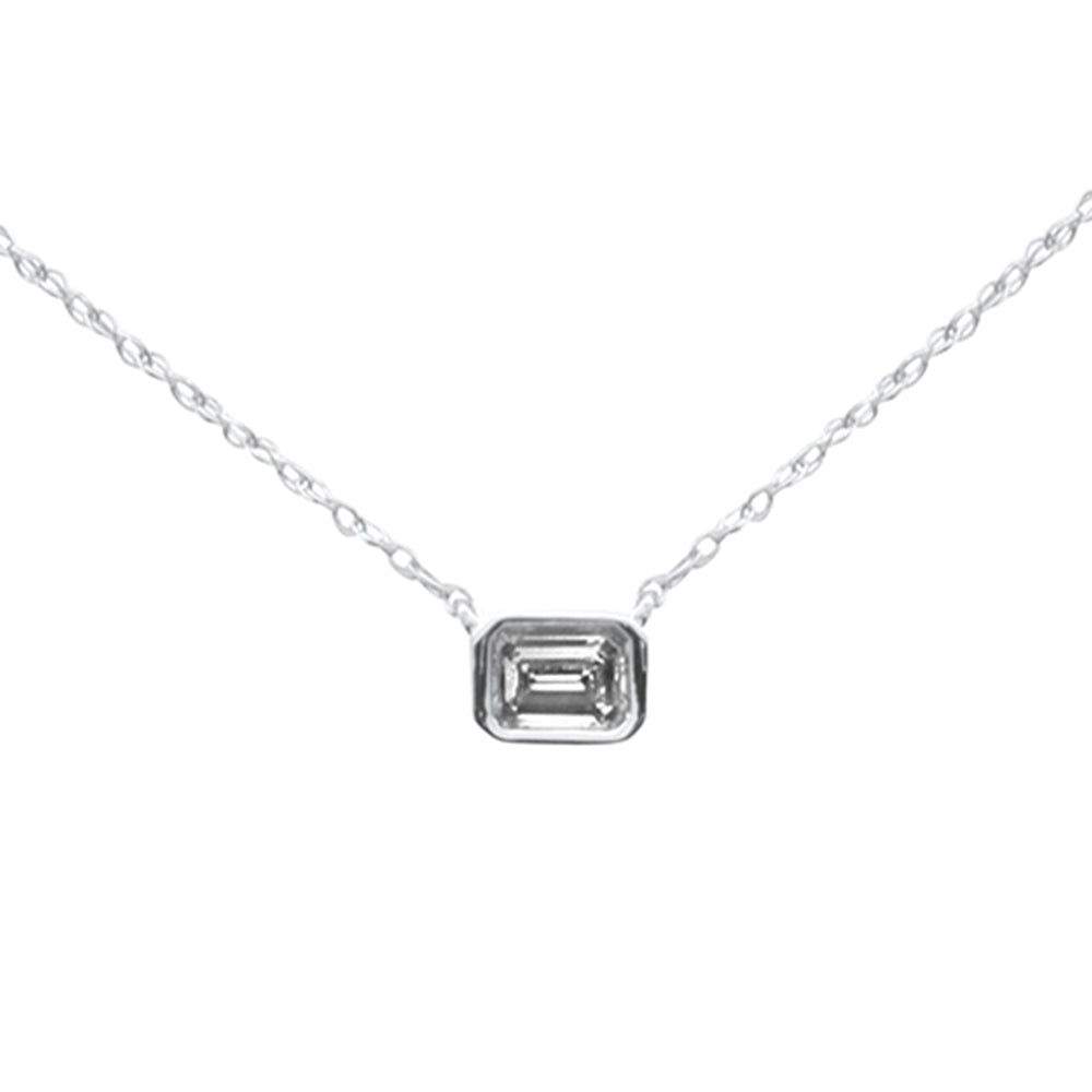 Muse Jewelry .22ct G SI 14K White Gold Emerald Shape Diamond Pendant Necklace 18" Long Chain