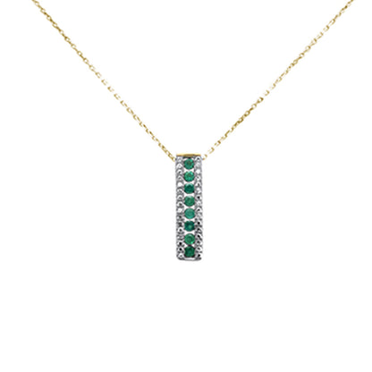 Muse Jewelry .61ct G SI 14K Yellow Gold Diamond & Emerald Gemstones Pendant Necklace 18" Long Chain