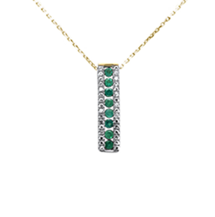 Muse Jewelry .61ct G SI 14K Yellow Gold Diamond & Emerald Gemstones Pendant Necklace 18" Long Chain