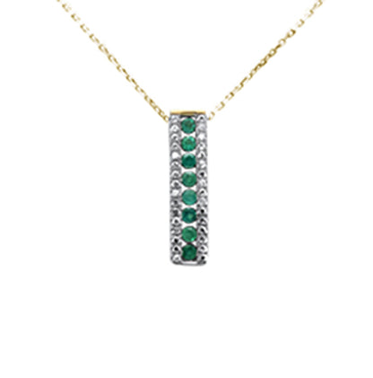 Muse Jewelry .61ct G SI 14K Yellow Gold Diamond & Emerald Gemstones Pendant Necklace 18" Long Chain