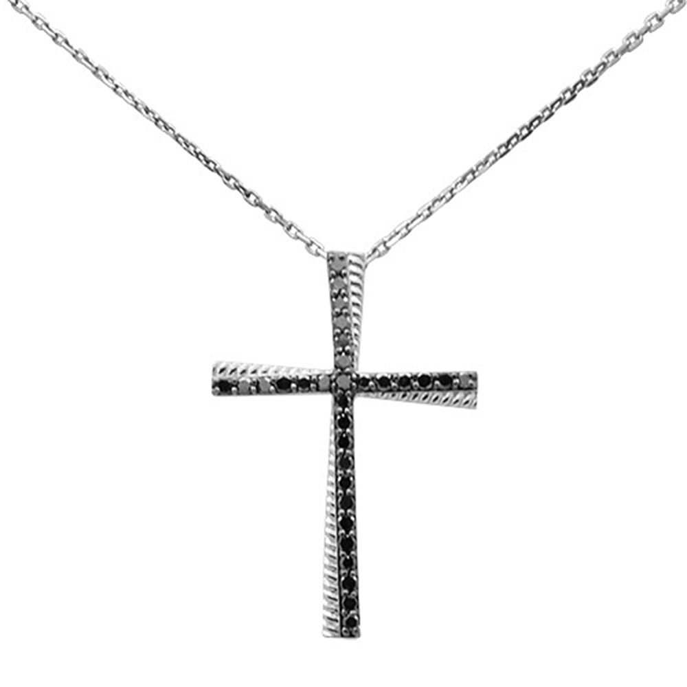 Muse Jewelry .35ct G SI 14K White Gold Black Diamond Cross Pendant Necklace 18" Long Chain