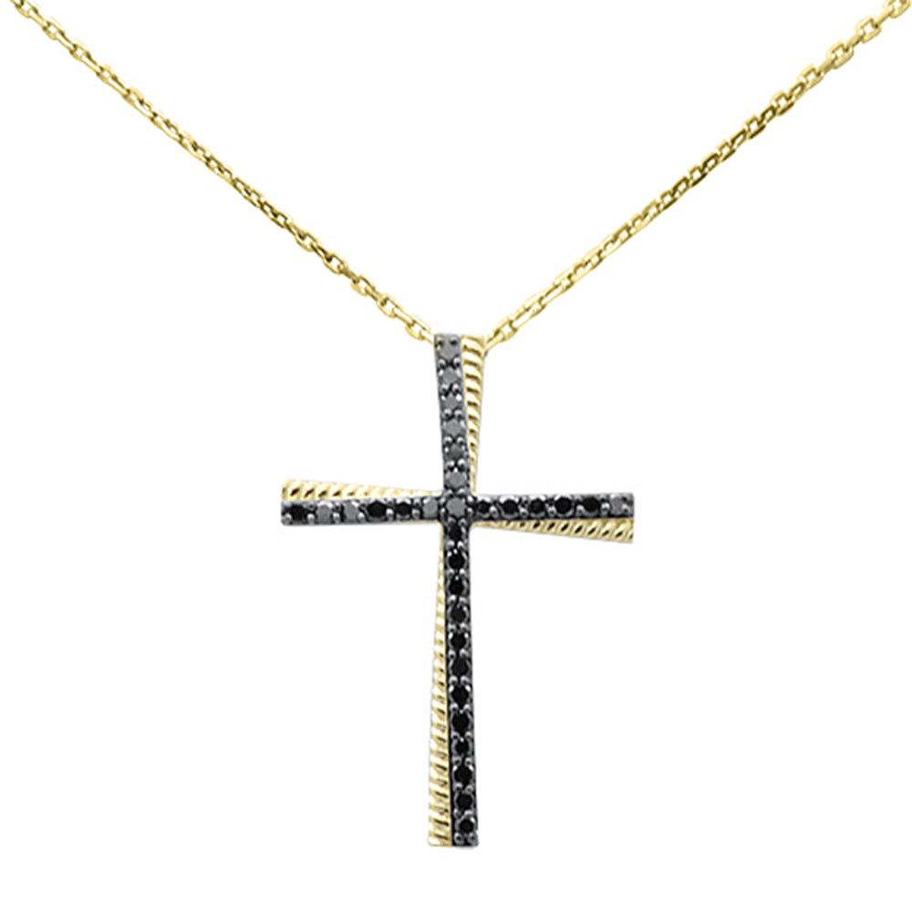 Muse Jewelry .35ct G SI 14K Yellow Gold Black Diamond Cross Pendant Necklace 18" Long Chain