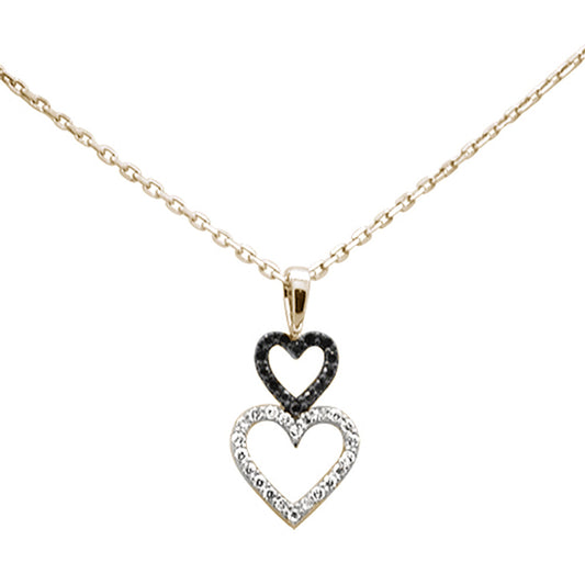 Muse Jewelry .20ct G SI 14K Yellow Gold Black & White Diamond Heart Pendant Necklace 18" Long Chain