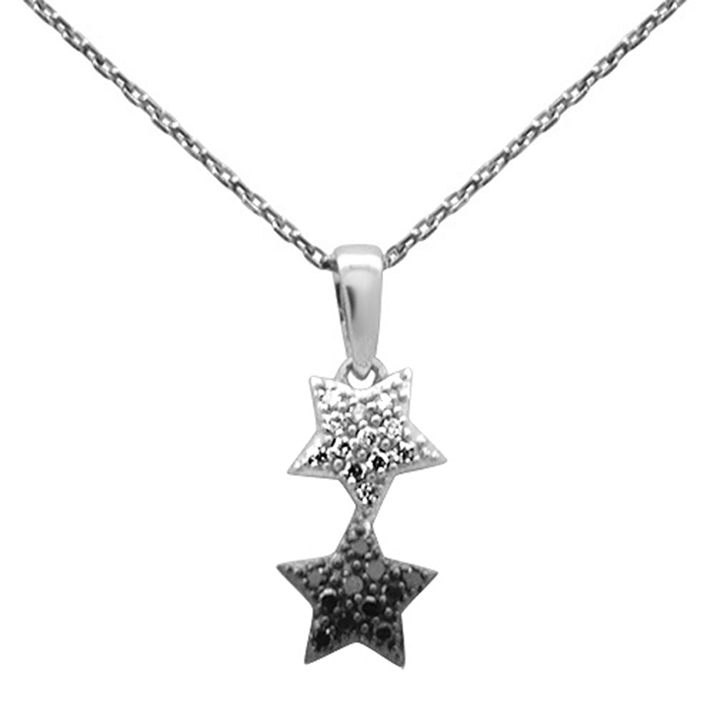 Muse Jewelry .16ct G SI 14K White Gold Black & White Diamond Star Pendant Necklace 18" Long Chain