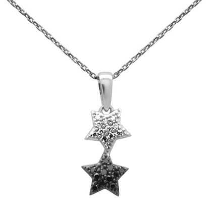 Muse Jewelry .16ct G SI 14K White Gold Black & White Diamond Star Pendant Necklace 18" Long Chain