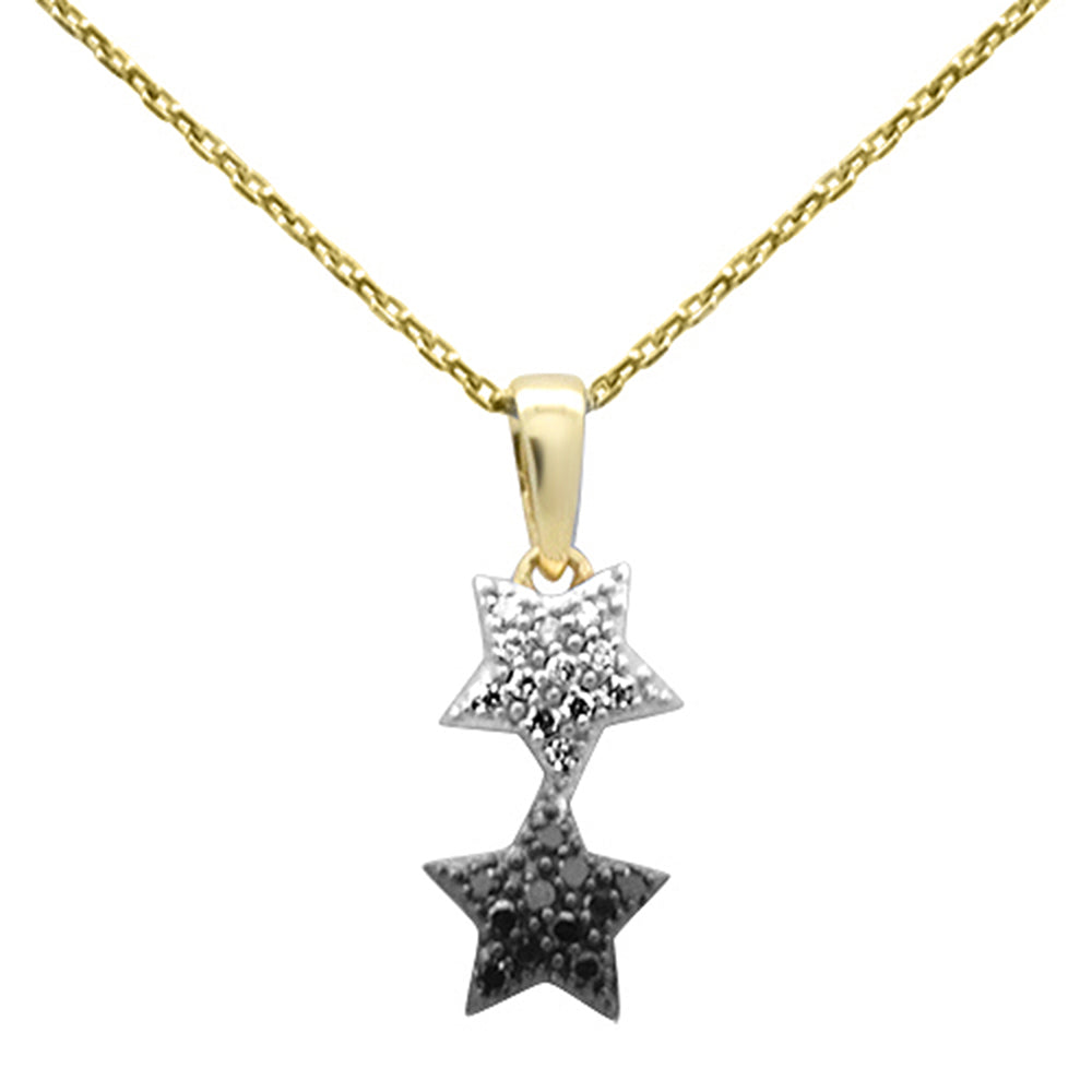 Muse Jewelry .16ct G SI 14K Yellow Gold Black & White Diamond Star Pendant Necklace 18" Long Chain