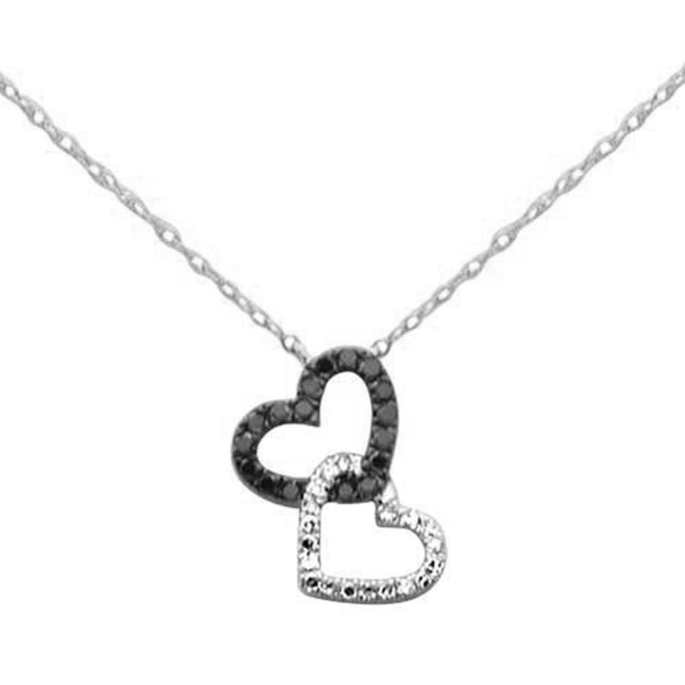 Muse Jewelry .20ct G SI 14K White Gold Black & White Diamond Heart Pendant Necklace 18" Long Chain