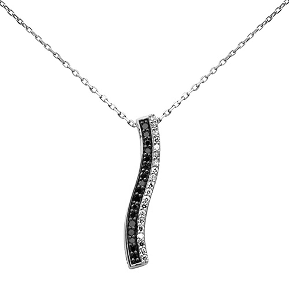 Muse Jewelry .23ct G SI 14K White Gold Black Diamond Drop Pendant Necklace 18" Long Chain