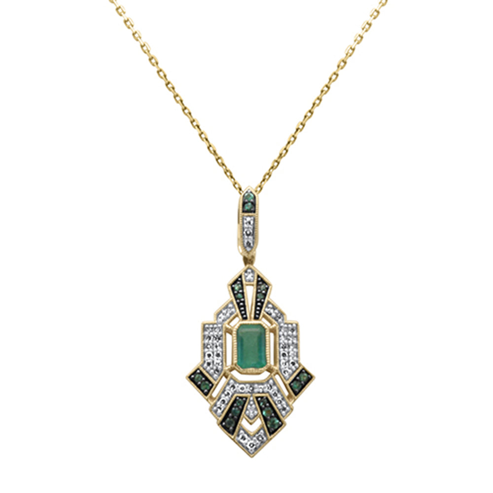 Muse Jewelry .89ct G SI 14K Yellow Gold Diamond & Emerald Gemstones Geometric Pendant Necklace 18" Long Chain