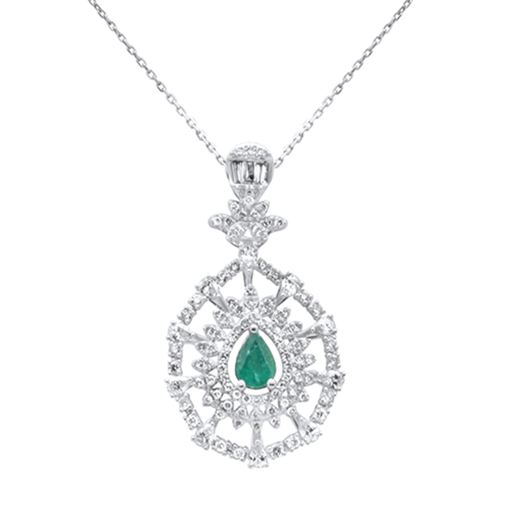 Muse Jewelry 2.47ct G SI 14K White Gold Pear Shape Diamond & Natural Emerald Gemstones Pendant Necklace