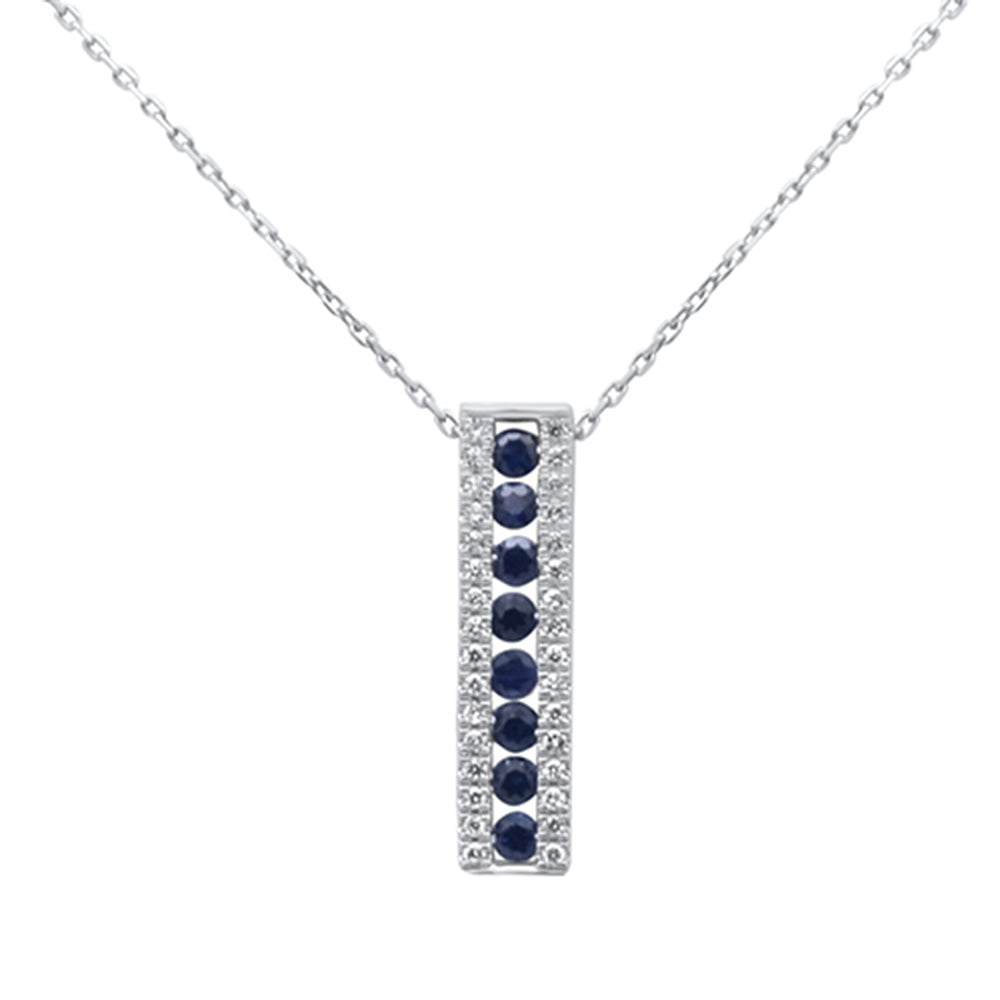 Muse Jewelry .72ct G SI 14K White Gold Diamond & Blue Sapphire Gemstones Pendant Necklace 18" Long Chain