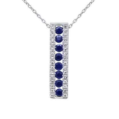 Muse Jewelry .72ct G SI 14K White Gold Diamond & Blue Sapphire Gemstones Pendant Necklace 18" Long Chain