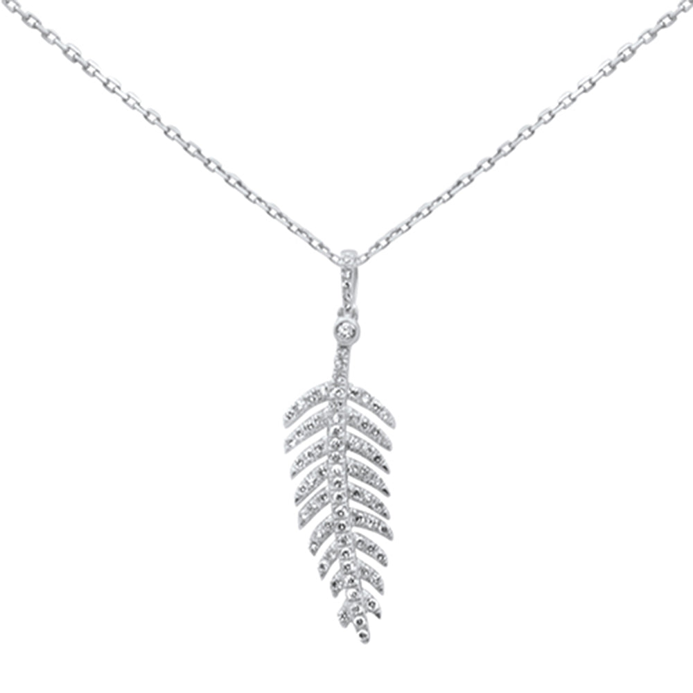 Muse Jewelry .30ct G SI 14K White Gold Diamond Leaf Pendant Necklace 18" Long Chain