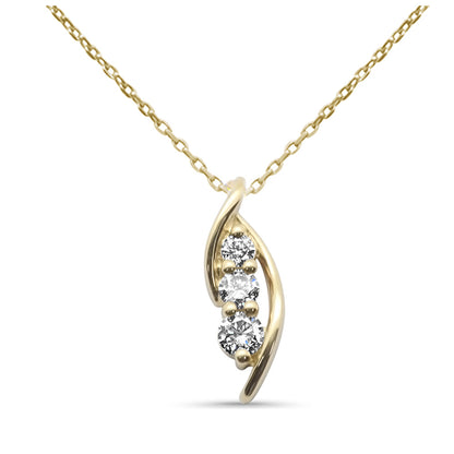 Muse Jewelry .33ct G SI 14K Yellow Gold Three Stone Diamond Pendant Necklace 18" Long Chain