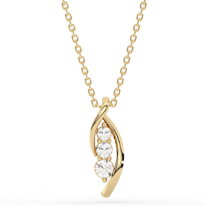 Muse Jewelry .33ct G SI 14K Yellow Gold Three Stone Diamond Pendant Necklace 18" Long Chain