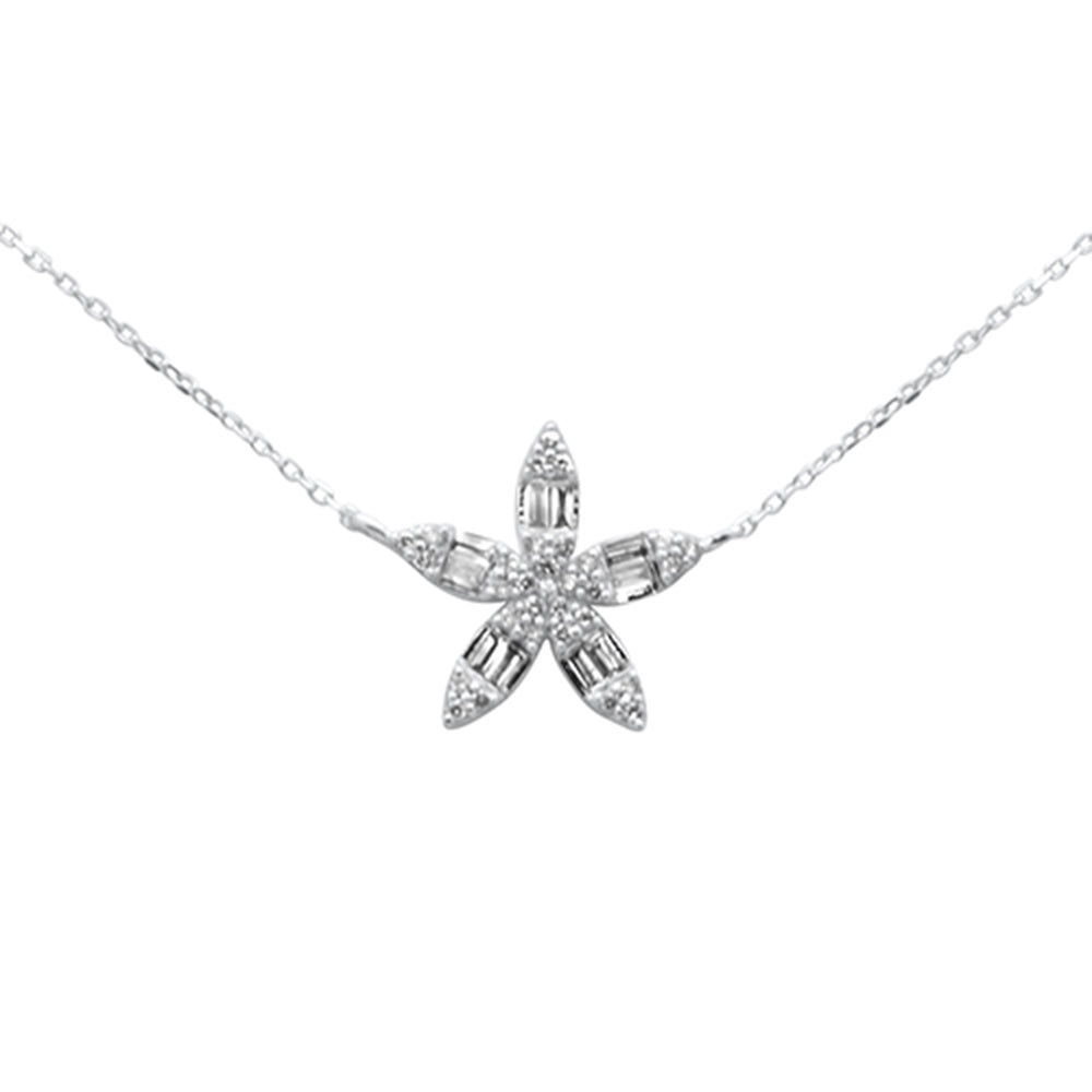 Muse Jewelry .25ct G SI 14K White Gold Round & Baguette Diamond Pendant Necklace 18" Long Chain