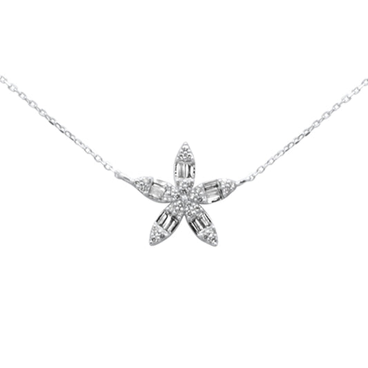 Muse Jewelry .25ct G SI 14K White Gold Round & Baguette Diamond Pendant Necklace 18" Long Chain