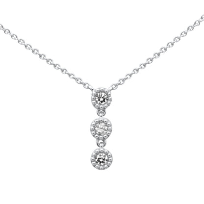 Muse Jewelry .25ct G SI 14K White Gold Three Stone Diamond Beaded Drop Pendant Necklace 14+2" Ext. Chain