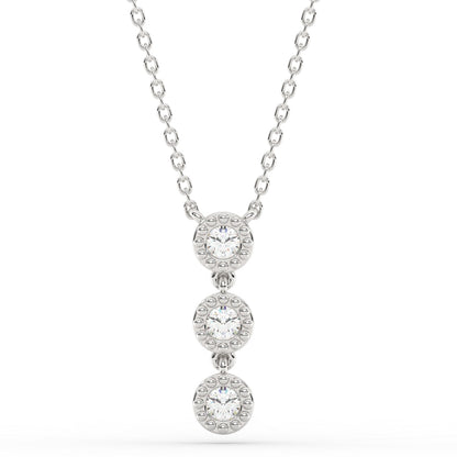 Muse Jewelry .25ct G SI 14K White Gold Three Stone Diamond Beaded Drop Pendant Necklace 14+2" Ext. Chain