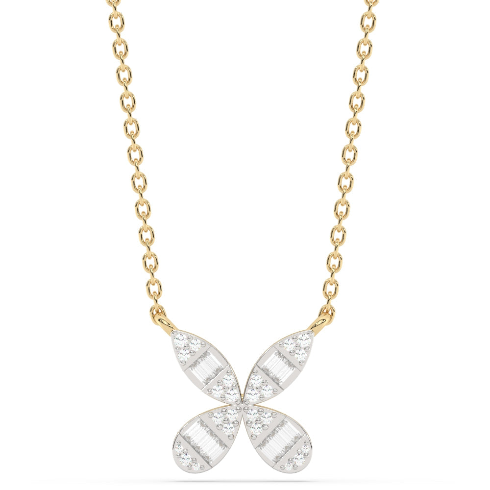 Muse Jewelry .20ct G SI 14K Yellow Gold Round & Baguette Diamond Pendant Necklace 18" Long Chain