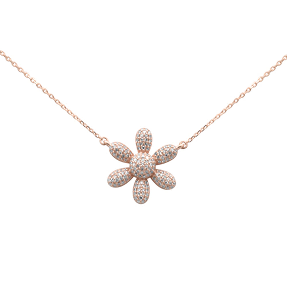 Muse Jewelry .33ct G SI 14K Rose Gold Diamond Sunflower Pendant Necklace 18" Long Chain