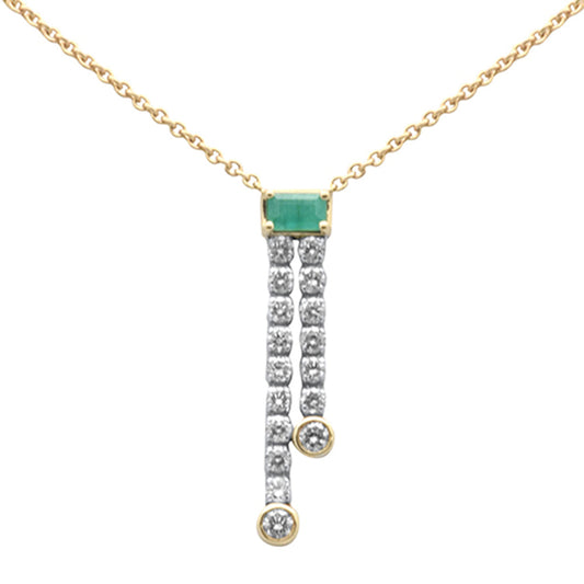 Muse Jewelry 1.37ct G SI 14K Yellow Gold Diamond & Emerald Gemstones Pendant Necklace 14+2" Ext. Chain