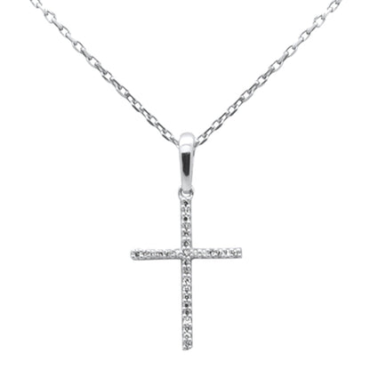 Muse Jewelry .05ct G SI 14K White Gold Diamond Cross Pendant Necklace 18" Long Chain