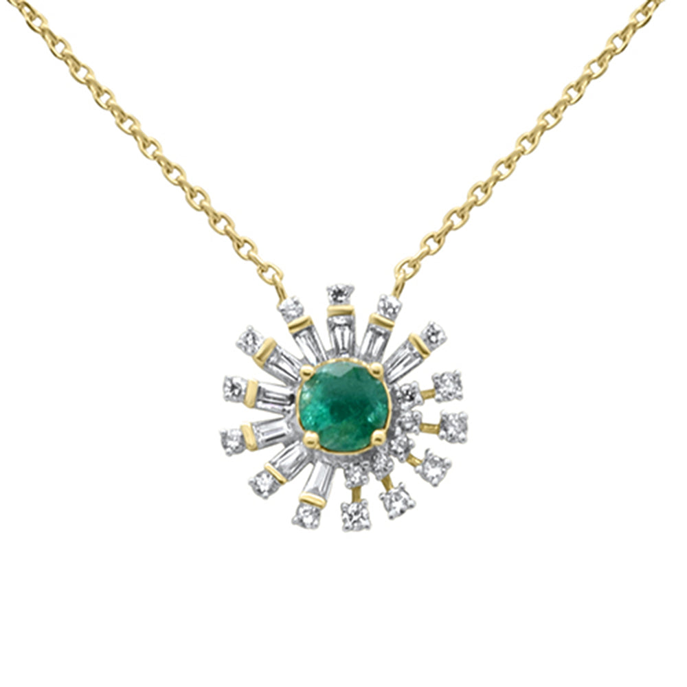 Muse Jewelry .86ct G SI 14K Yellow Gold Diamond & Natural Emerald Pendant Necklace 18" Long