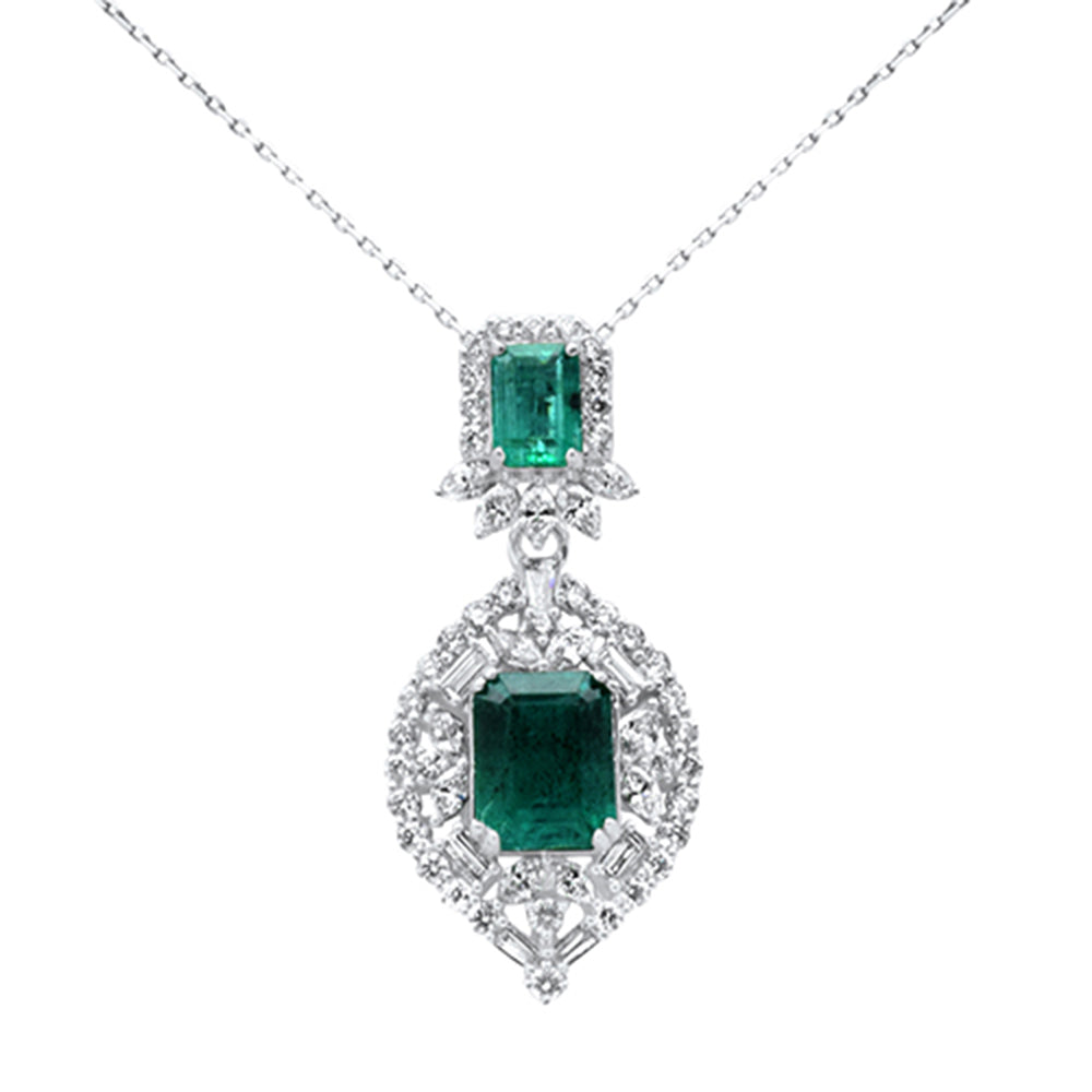 Muse Jewelry 6.80ct G SI 14K White Gold Diamond & Natural Emerald Gemstones Pendant