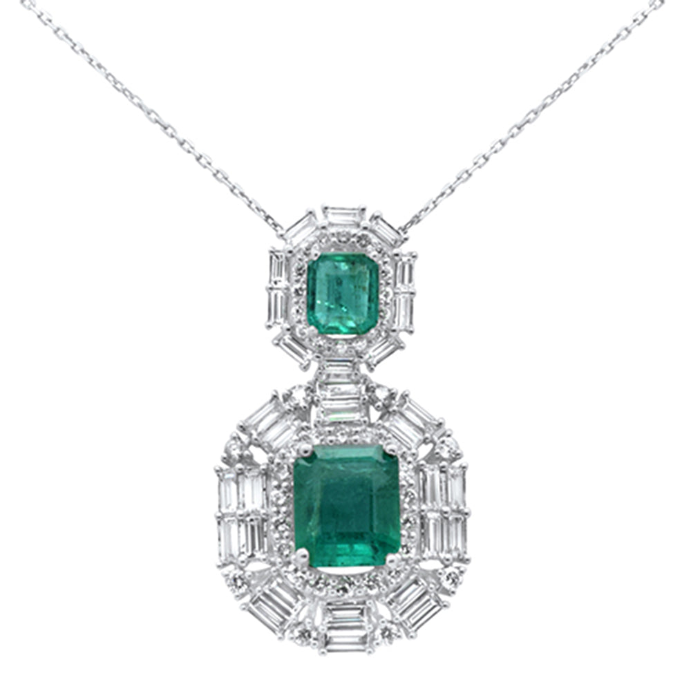 Muse Jewelry 8.23ct G SI 14K White Gold Diamond & Natural Emerald Gemstones Pendant