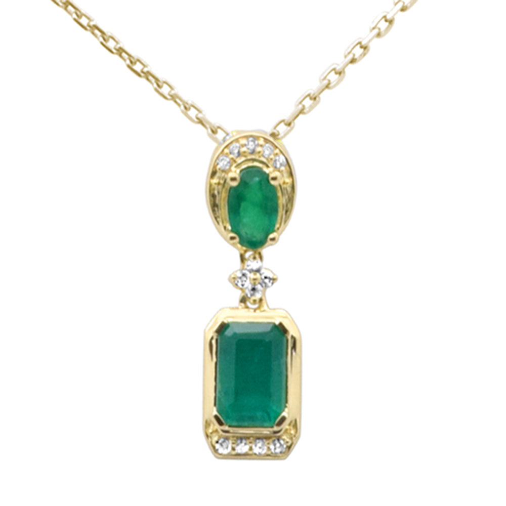 Muse Jewelry .77ct G SI 14K Yellow Gold Diamond & Natural Emerald Pendant Necklace 18" Long Chain