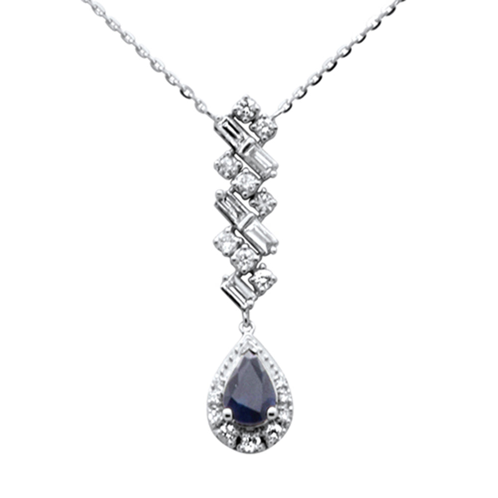 Muse Jewelry .73ct G SI 14K White Gold Diamond & Blue Sapphire Gemstones Pendant Necklace 16+2" Ext Long