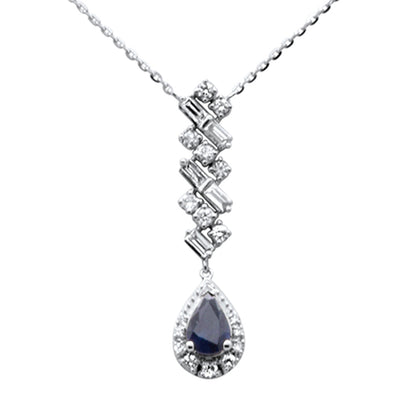 Muse Jewelry .73ct G SI 14K White Gold Diamond & Blue Sapphire Gemstones Pendant Necklace 16+2" Ext Long