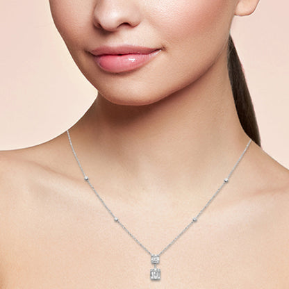 Muse Jewelry .36ct G SI 14K White Gold Round & Baguette Diamond Pendant Necklace 16+2" Ext Long