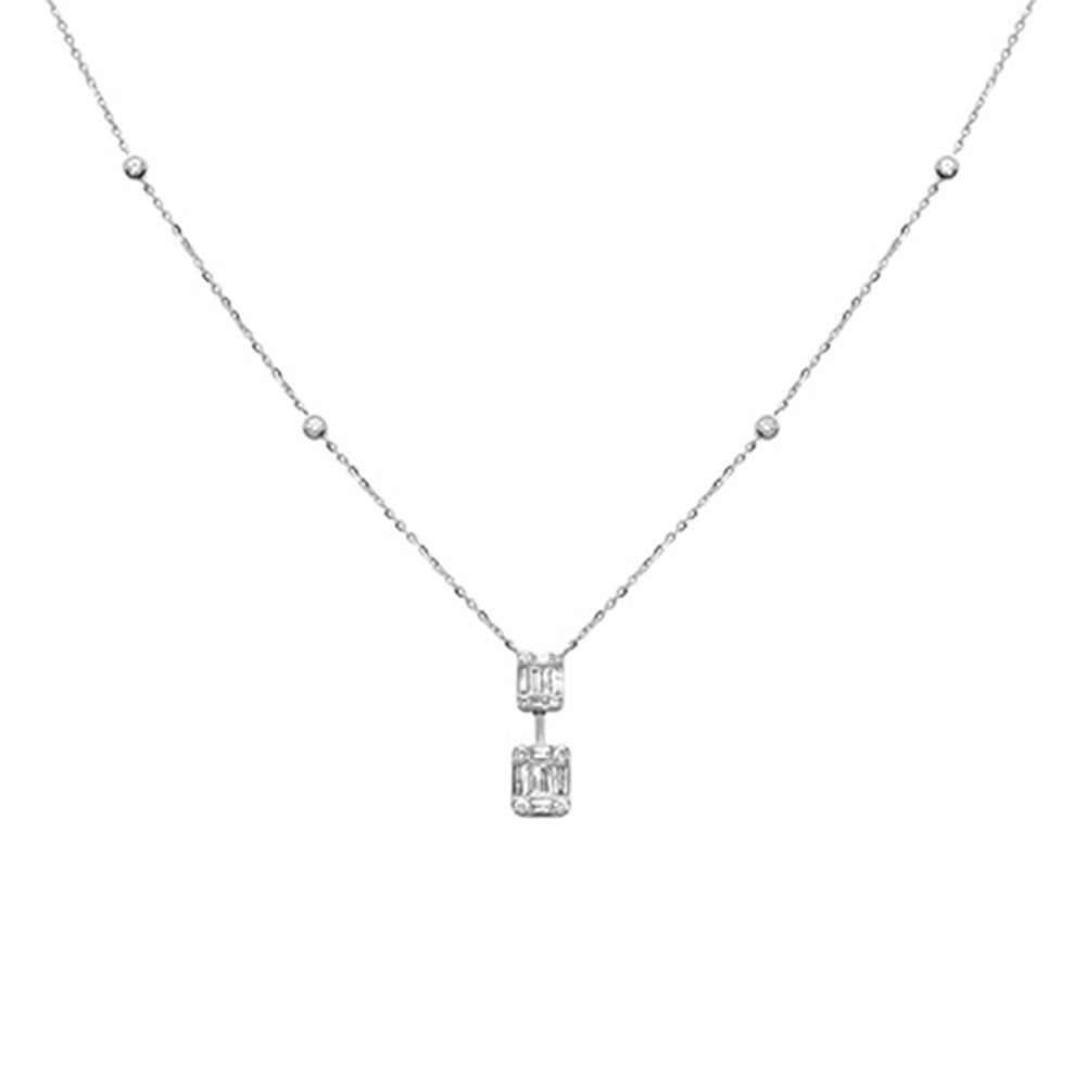 Muse Jewelry .36ct G SI 14K White Gold Round & Baguette Diamond Pendant Necklace 16+2" Ext Long