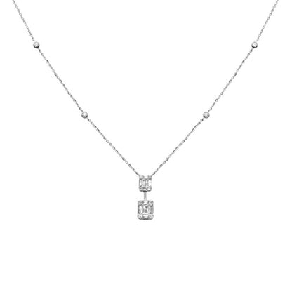 Muse Jewelry .36ct G SI 14K White Gold Round & Baguette Diamond Pendant Necklace 16+2" Ext Long