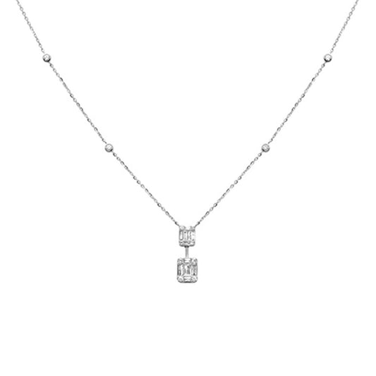 Muse Jewelry .36ct G SI 14K White Gold Round & Baguette Diamond Pendant Necklace 16+2" Ext Long