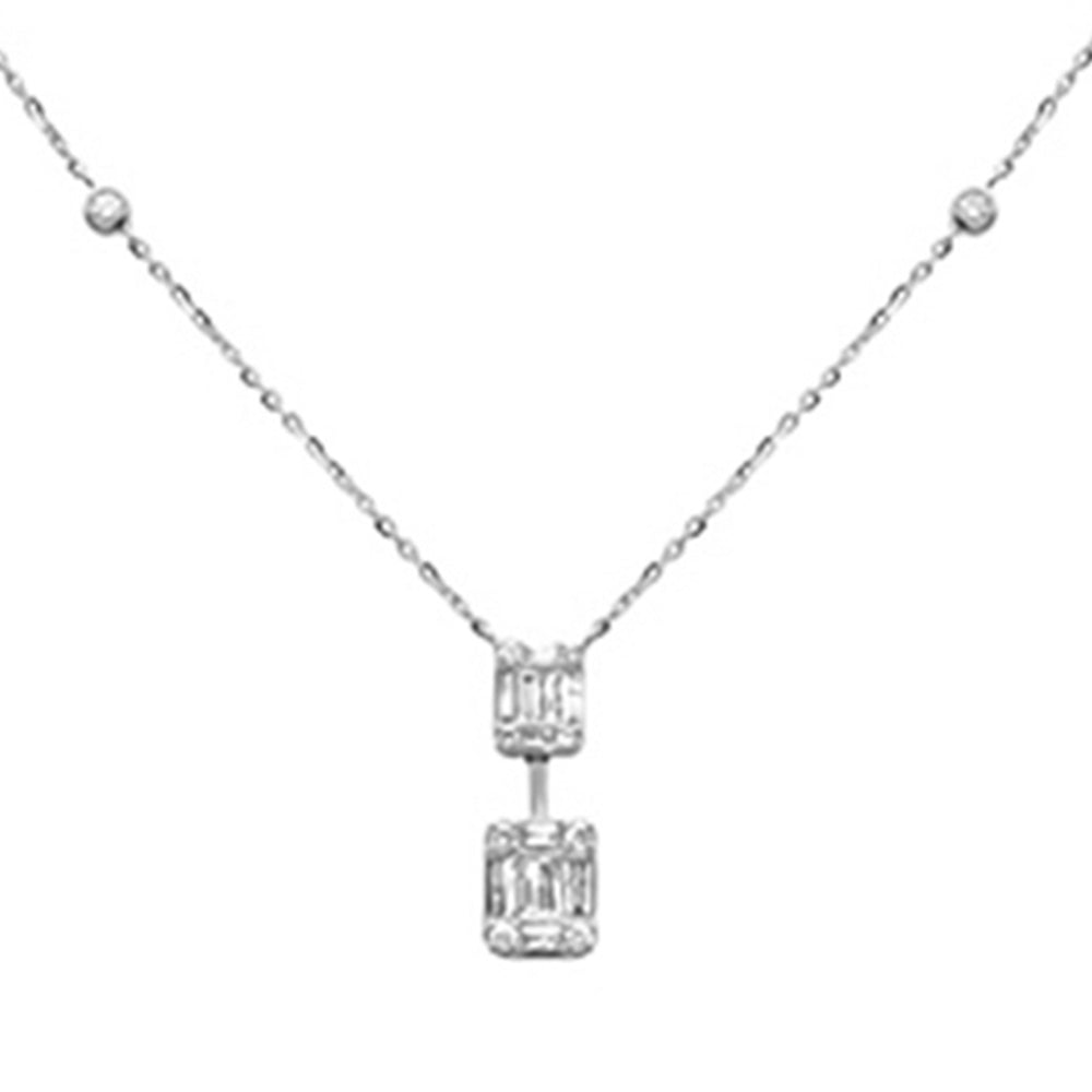 Muse Jewelry .36ct G SI 14K White Gold Round & Baguette Diamond Pendant Necklace 16+2" Ext Long