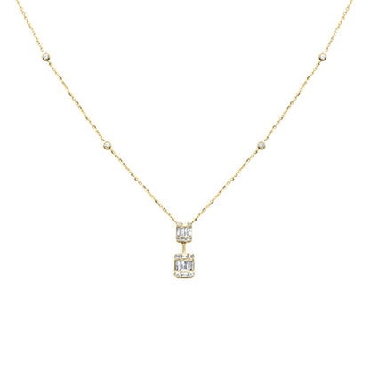 Muse Jewelry .37ct G SI 14K Yellow Gold Round & Baguette Diamond Pendant Necklace 16+2" Ext Long