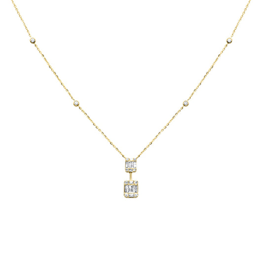 Muse Jewelry .37ct G SI 14K Yellow Gold Round & Baguette Diamond Pendant Necklace 16+2" Ext Long