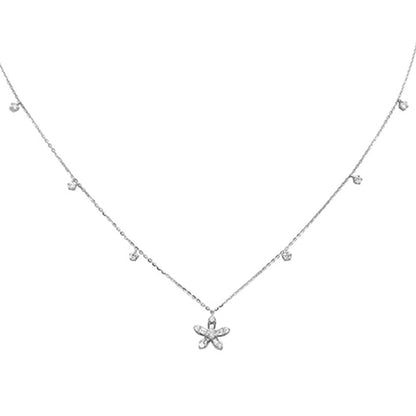 Muse Jewelry .44ct G SI 14K White Gold Round & Baguette Diamond Pendant Necklace 16+2" Ext Long