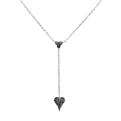 Muse Jewelry .20ct G SI 14K White Gold Diamond Black Diamond Heart Drop Pendant Necklace 16+2" Ext Long