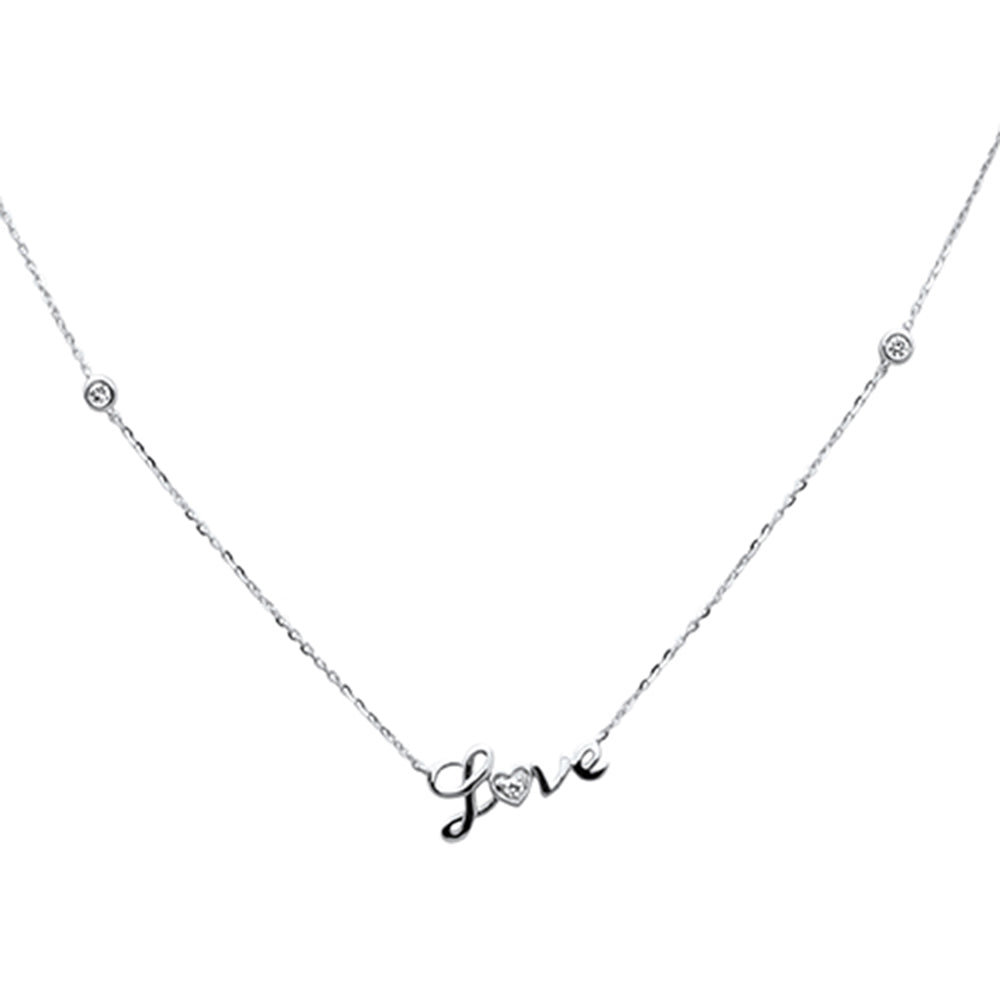 Muse Jewelry .07ct G SI 14K White Gold Diamond " Love" Pendant Necklace 16+2" Ext Long