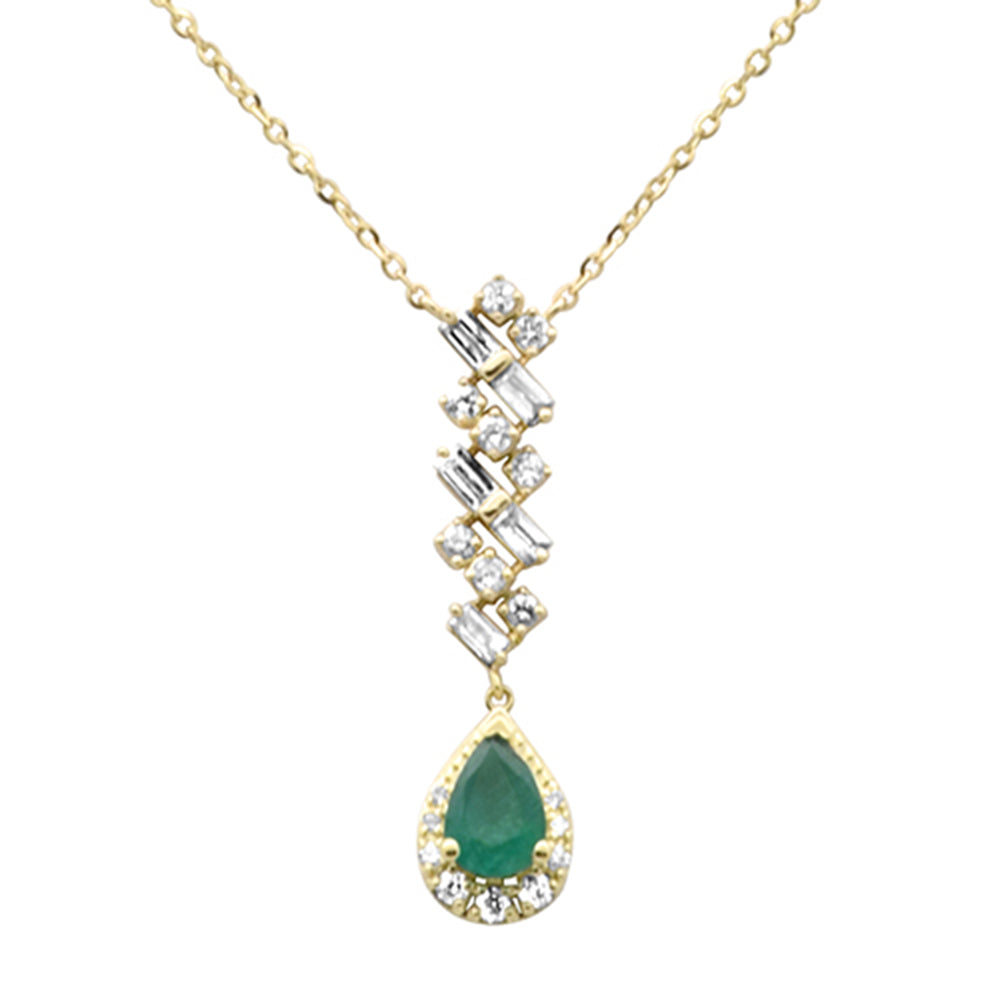 Muse Jewelry .69ct G SI 14K Yellow Gold Diamond & Natural Emerald Pendant Necklace 16+2" Ext Long