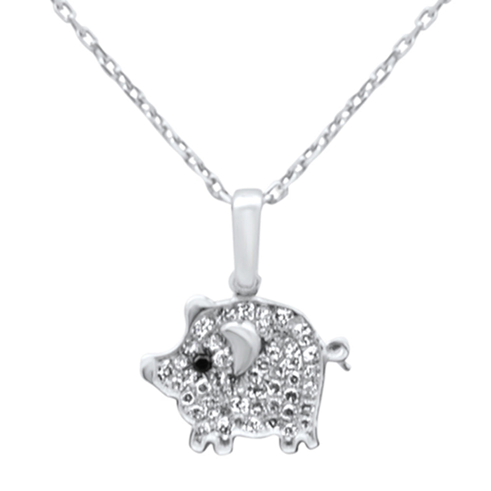 Muse Jewelry .16ct G SI 14K White Gold Diamond Piglet Pendant Necklace 18" Long