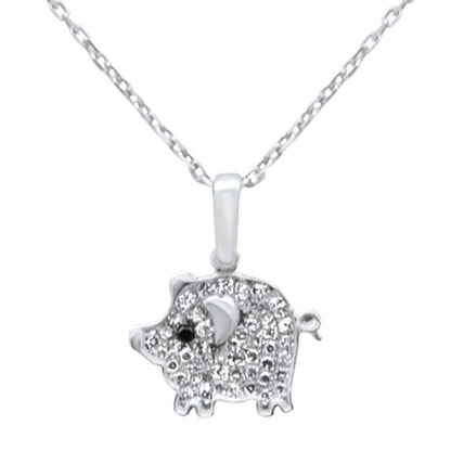 Muse Jewelry .16ct G SI 14K White Gold Diamond Piglet Pendant Necklace 18" Long