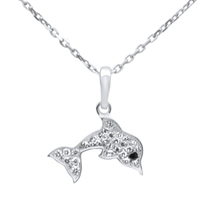 Muse Jewelry .11ct G SI 14K White Gold Diamond Dolphin Pendant Necklace 18" Long